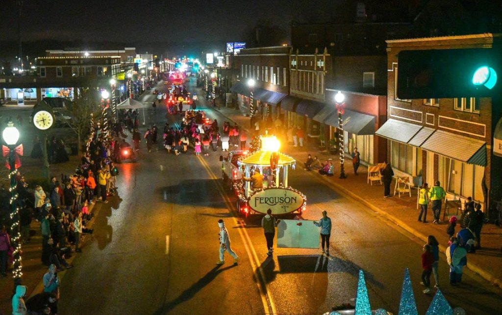 Night time Parade on S. Florissant, as seen from the railroad overpass.