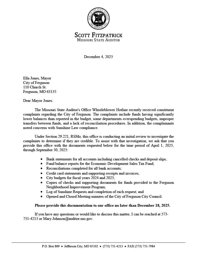 Ferguson Under State Auditor’s Scrutiny